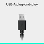 Logitech H390 Auriculares estéreo con cable para PC/portátil, USB-A, color negro