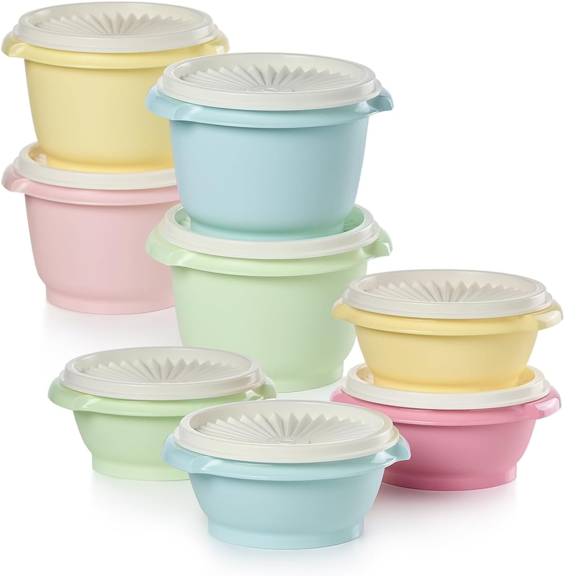 Tupperware Heritage Collection, nuevo juego de 16 piezas de recipientes para almacenamiento de alimentos en colores vintage, apto para lavaplatos y sin BPA (8 recipientes, 8 tapas)