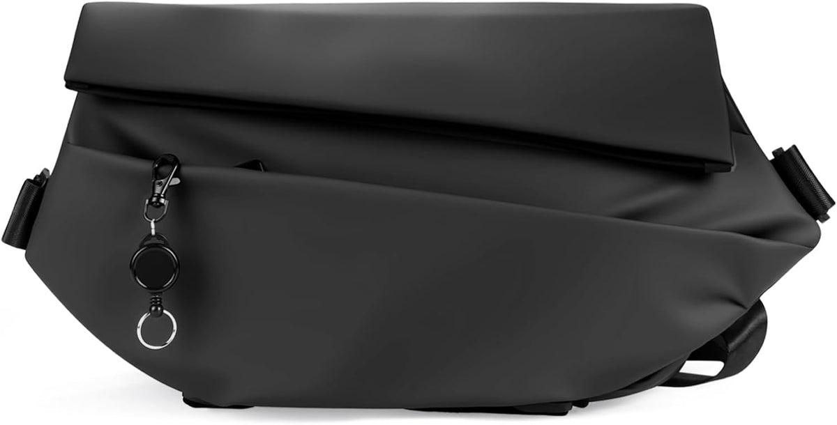 Bolso cruzado tipo bandolera para hombres y mujeres, mochila impermeable expandible con hebilla magnética para ciclismo, viajes, EDC (negro, mediano)