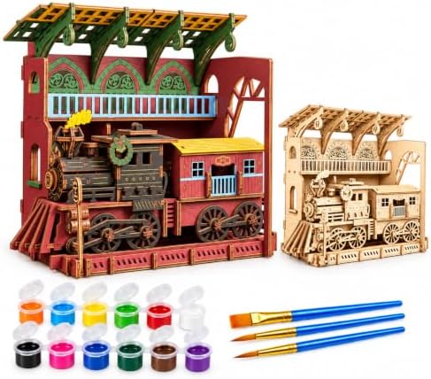 Rompecabezas de tren de vapor de madera 3D pintable para adultos
