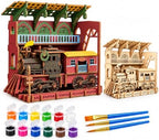 Rompecabezas de tren de vapor de madera 3D pintable para adultos