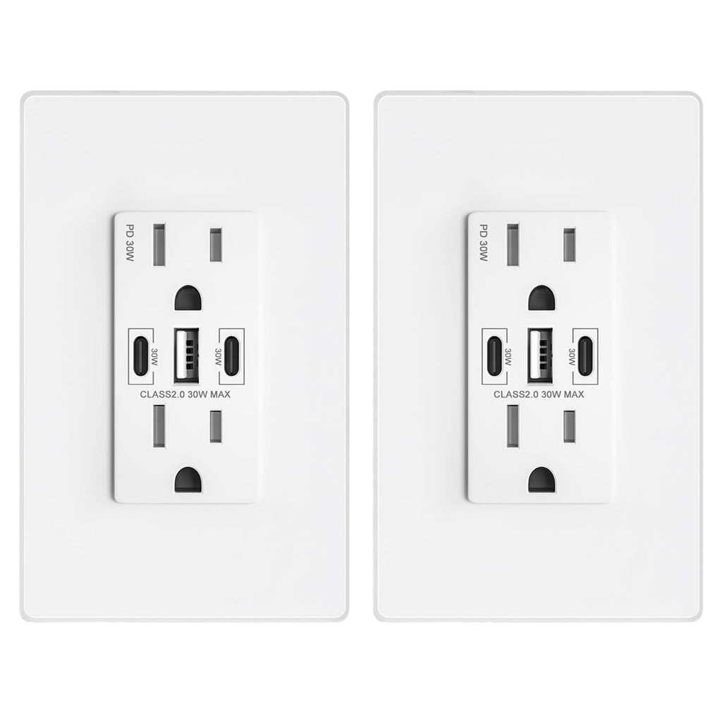 Enchufe de pared USB PD3.0 de 30W, receptáculo resistente a manipulaciones de 15 amperios con 2 puertos USB tipo C y 1 puerto USB tipo A, cargador USB para iPhone/iPad/Samsung/LG/MacBook
