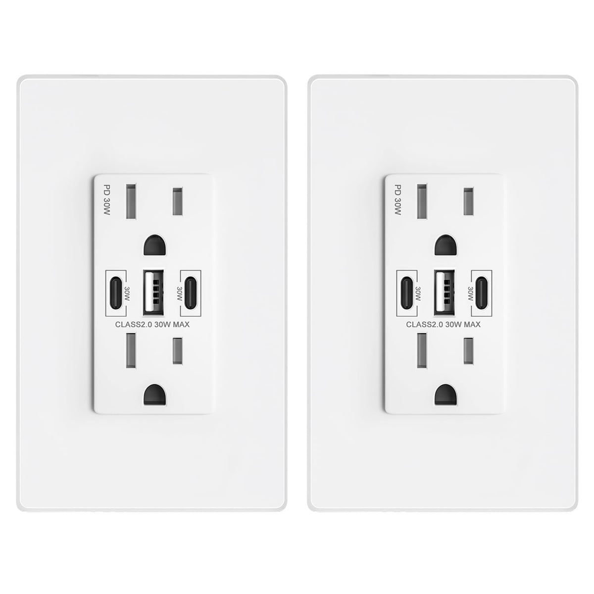 Enchufe de pared USB PD3.0 de 30W, receptáculo resistente a manipulaciones de 15 amperios con 2 puertos USB tipo C y 1 puerto USB tipo A, cargador USB para iPhone/iPad/Samsung/LG/MacBook