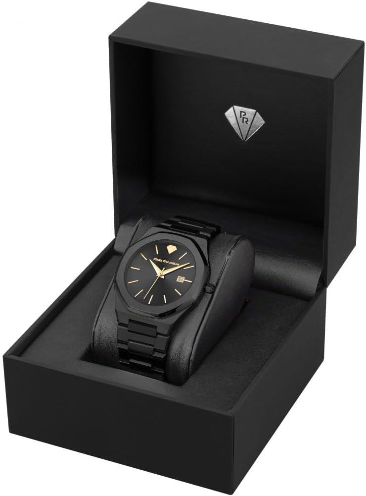PIERRE RICHARDSON PR5428 Reloj de lujo para hombre – Movimiento de cuarzo japonés, acero inoxidable, 41mm, 5ATM resistente al agua, cristal de zafiro resistente a los arañazos – Reloj de vestir
