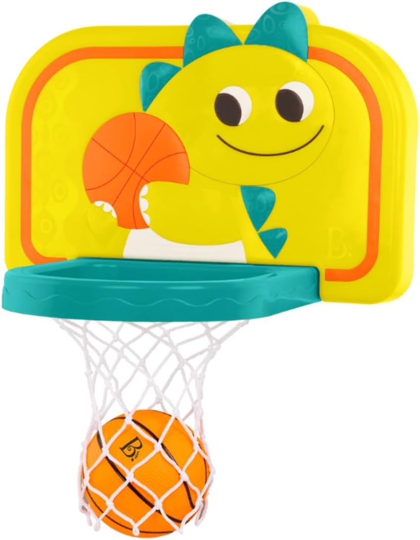 B. toys Red de baloncesto colgante, aro de dinosaurio ajustable