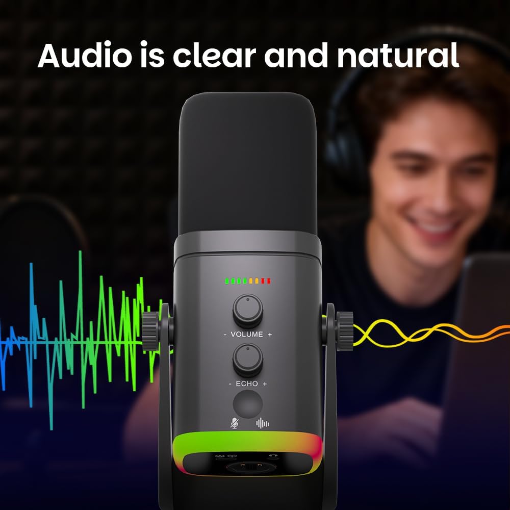 EASEMELO Micrófono dinámico de escritorio USB\/XLR con luz RGB, red...