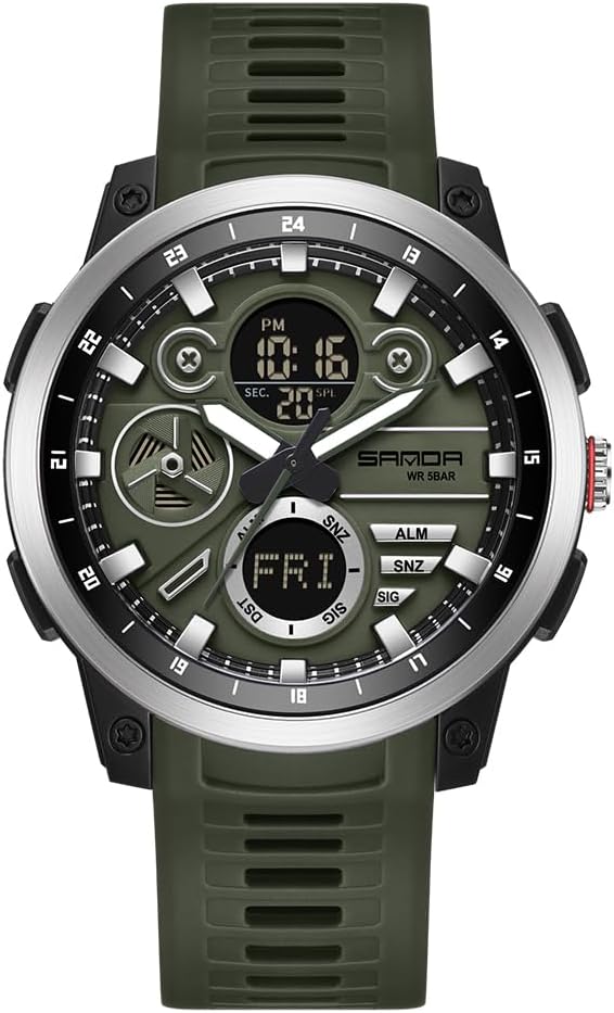 Reloj deportivo con caja de acero inoxidable para hombre, reloj militar, cronómetro LED para exteriores, digital, electrónico, grande, pantalla dual, impermeable, táctico, reloj de pulsera para