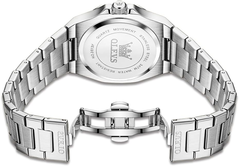 OLEVS Reloj para hombre Big Face Acero inoxidable Impermeable Luminoso Diamante