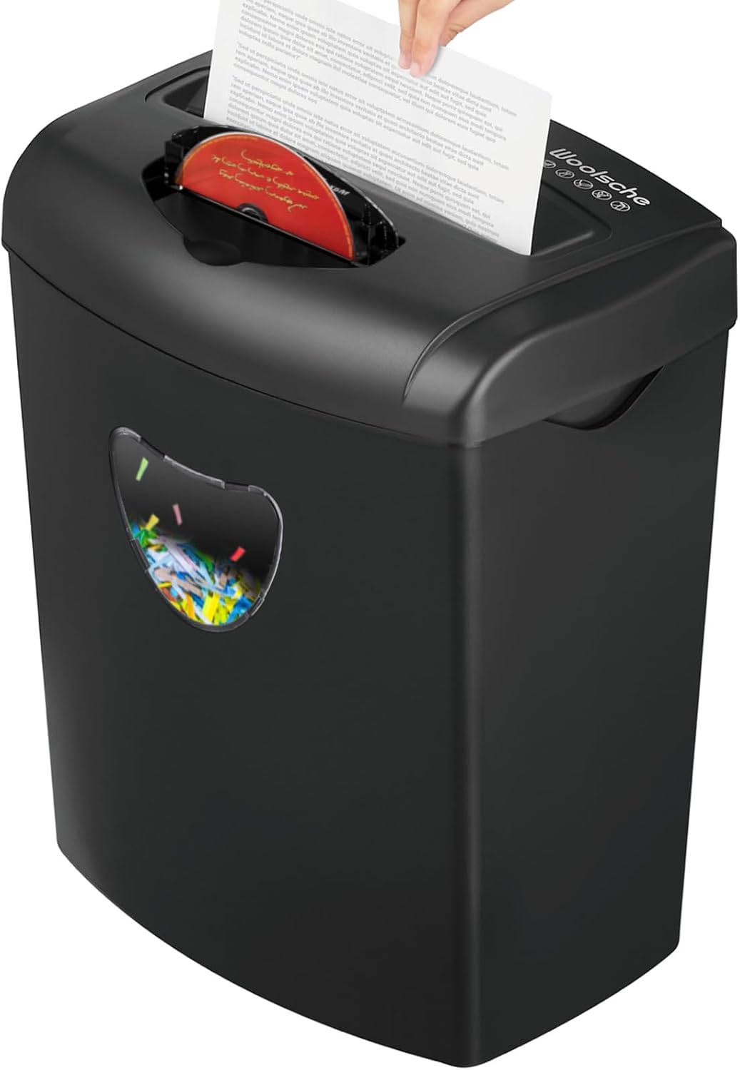 Trituradora de papel para el hogar, corte cruzado de 12 hojas, cesta de 5.55 galones, seguridad P-4, papel triturado, tarjetas, CD, grapas, clips, sistema a prueba de atascos para oficina en casa