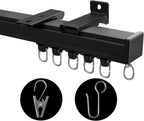 Riel de cortina de techo, sistema de rieles de cortina resistente para divisor de habitaciones, riel de cortina deslizante de montaje en pared con clip y ganchos para sala de estar, dormitorio, ducha, aire libre, negro, 6 pies - 9 pies