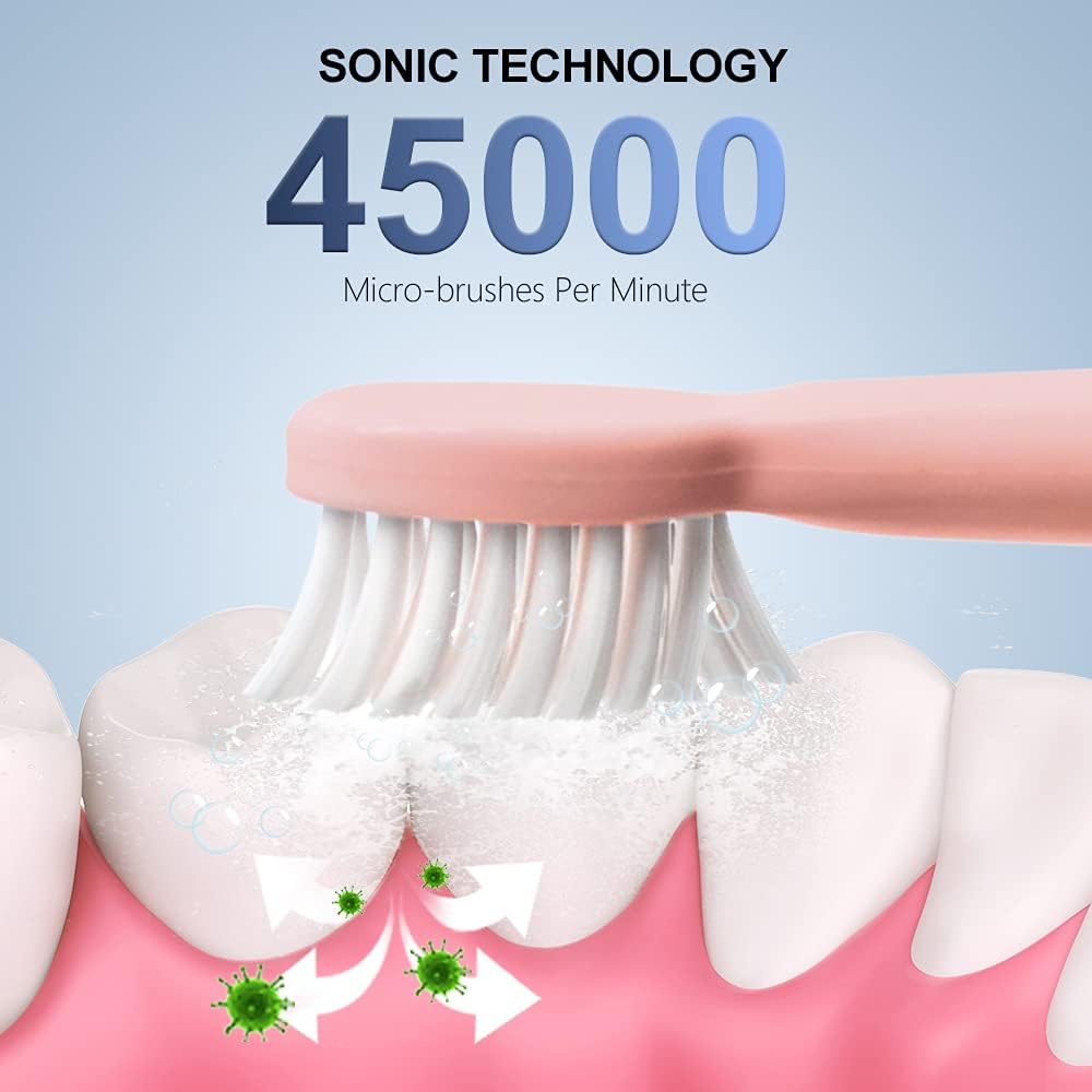 Cepillo de dientes eléctrico sónico, recargable por USB, potente cepillo de dientes de limpieza sónico con 6 modos, 5 cabezales de cepillo + 1 cabezal de cepillo de limpieza facial + 1 cabezal