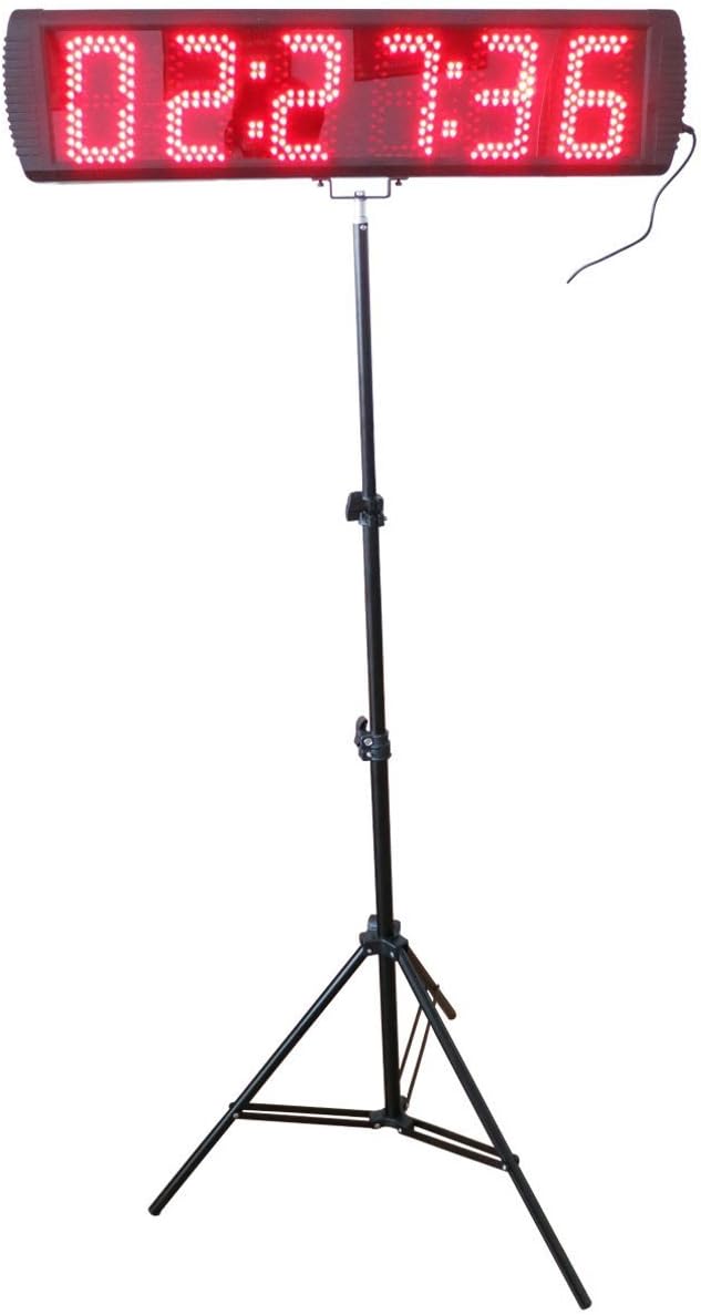 AZOOU Temporizador de reloj de carrera LED de color rojo grande con trípode de 5 pulgadas de alto carácter para eventos de carrera semi-al aire libre/al aire libre