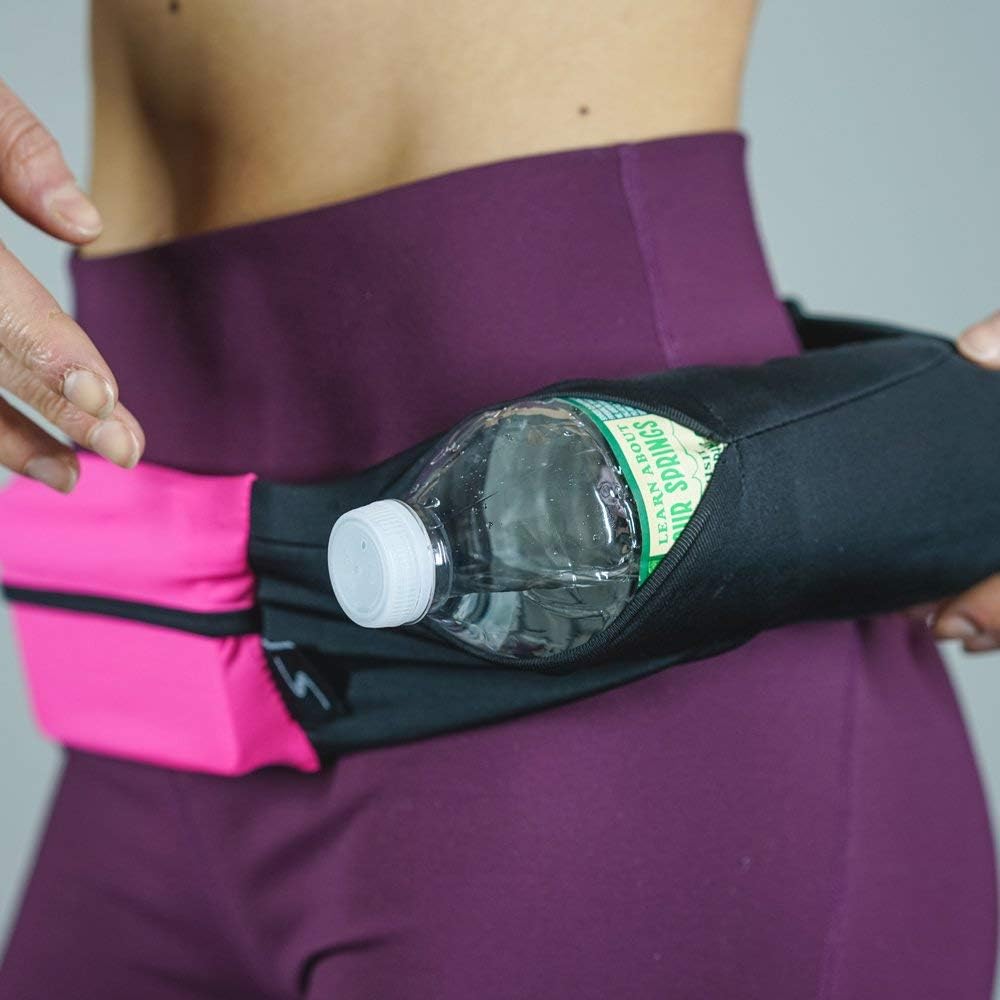 Riñonera ajustable de 3 bolsillos para correr, riñonera para entrenar con respaldo resistente al sudor, soporta todos los modelos de iPhone, Rosa/Negro, Cinturón para correr de 3 bolsillos versión 1