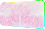 Alfombrilla de mouse para juegos LED RGB rosa, almohadilla brillante de 14 modos, alfombrilla de mouse extragrande para juegos, goma impermeable antideslizante, linda alfombrilla Sakura extendida para teclado grande y alfombrilla de mouse para jugadores