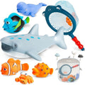 Juguetes de baño sin moho sin agujeros para niños de 1 a 3 años, juguetes de agua para bebés de 6 a 12 meses con bolsa de almacenamiento, juguetes de tiburón bebé para piscina, bañera, playa, ducha, b