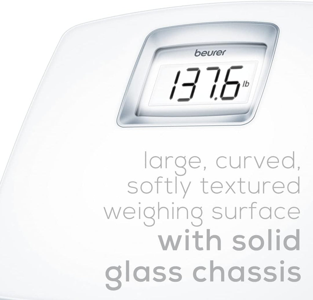 Beurer Báscula digital de baño PS25 para peso corporal, capacidad de 400 libras, calibración automática, pantalla retroiluminada XL, báscula corporal de vidrio, precisa y precisa