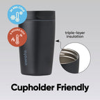 Owala SmoothSip Slider - Vaso de café de acero inoxidable con aislamiento de cerámica, sin sabor metálico, reutilizable, taza de café helado caliente, libre de BPA, 12 onzas, muy, muy oscuro
