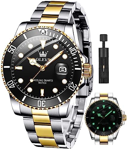 OLEVS Relojes de Lujo para Hombres, Gran Acero Inoxidable, Cuarzo Analógico, Resistente al Agua
