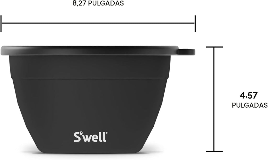 Kit de ensaladera de acero inoxidable S’well de 64oz en Onyx, viene con recipiente de condimentos de 2oz y bandeja removible para servir organizado, a prueba de fugas y apto para lavavajillas