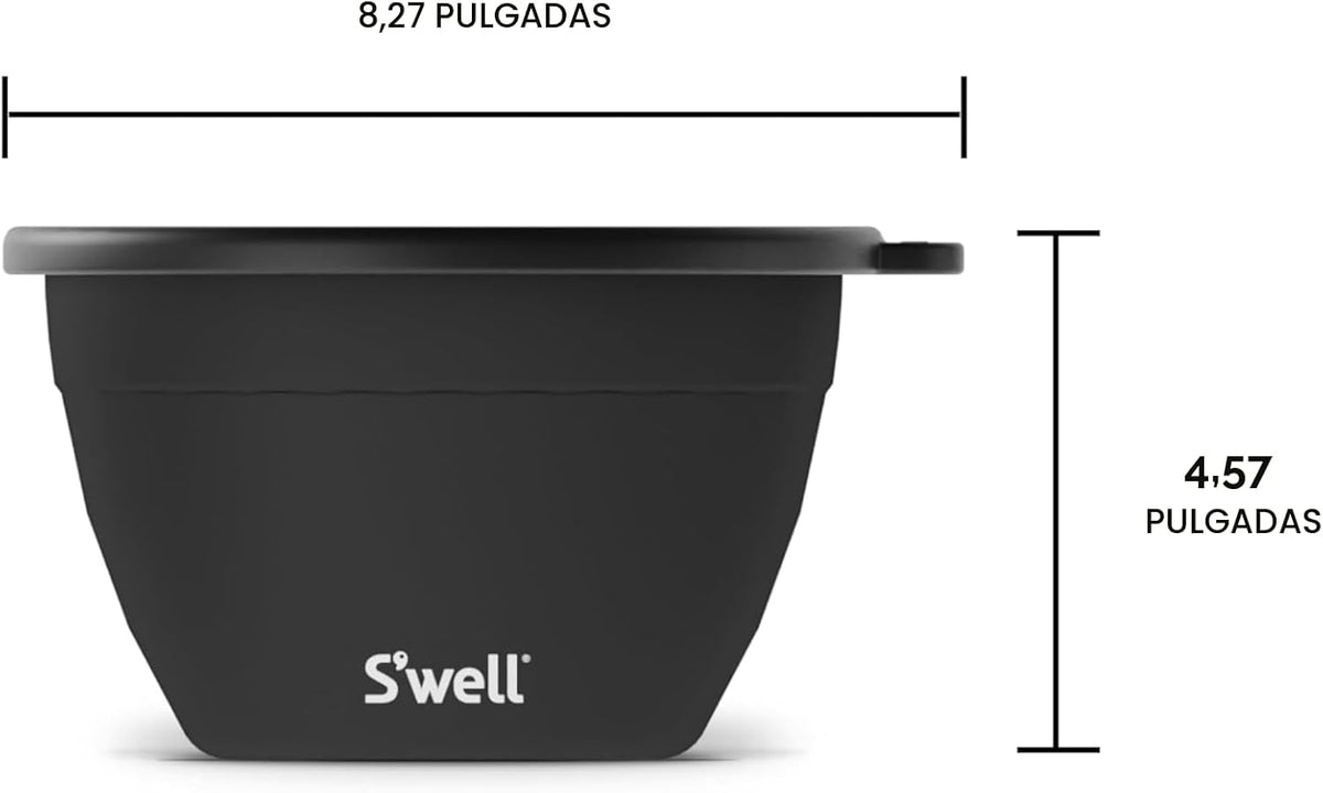 Kit de ensaladera de acero inoxidable S’well de 64oz en Onyx, viene con recipiente de condimentos de 2oz y bandeja removible para servir organizado, a prueba de fugas y apto para lavavajillas