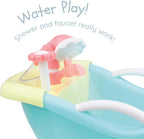 JC Toys - Cuna mecedora y accesorios para muñeca, perfectos para pequeños, Juego de baño azul/rosa