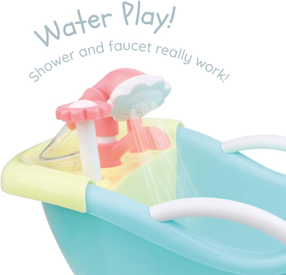 JC Toys - Cuna mecedora y accesorios para muñeca, perfectos para pequeños, Juego de baño azul/rosa