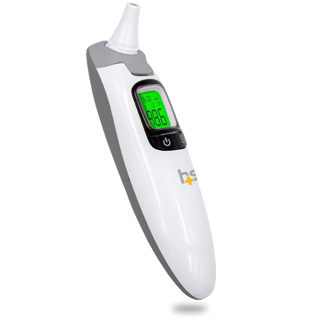 HealthSmart Termómetro infrarrojo parlante para oído y frente, no necesita cubiertas de sonda, apto para FSA y HSA, alarma de fiebre visual, lecturas de audio en inglés y español, escaneo instantáneo