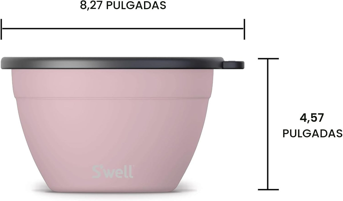 S'well Kit de ensaladera de acero inoxidable de 64 onzas, color topacio rosa, viene con mini recipiente de 2 onzas y bandeja extraíble para organización, a prueba de fugas y apto para lavavajillas
