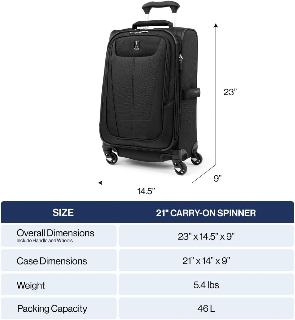 Travelpro Maxlite 5 - Maleta giratoria de equipaje de mano, color negro, 21 pulgadas