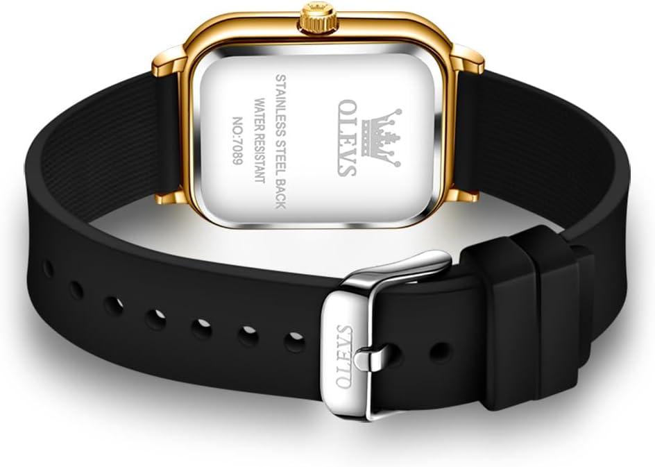 OLEVS Reloj para Mujer Casual Fashion Cuadrante Cuadrado Correa de Silicona Negra Elegante Delicado Cuarzo a Prueba de Agua Lectura Fácil