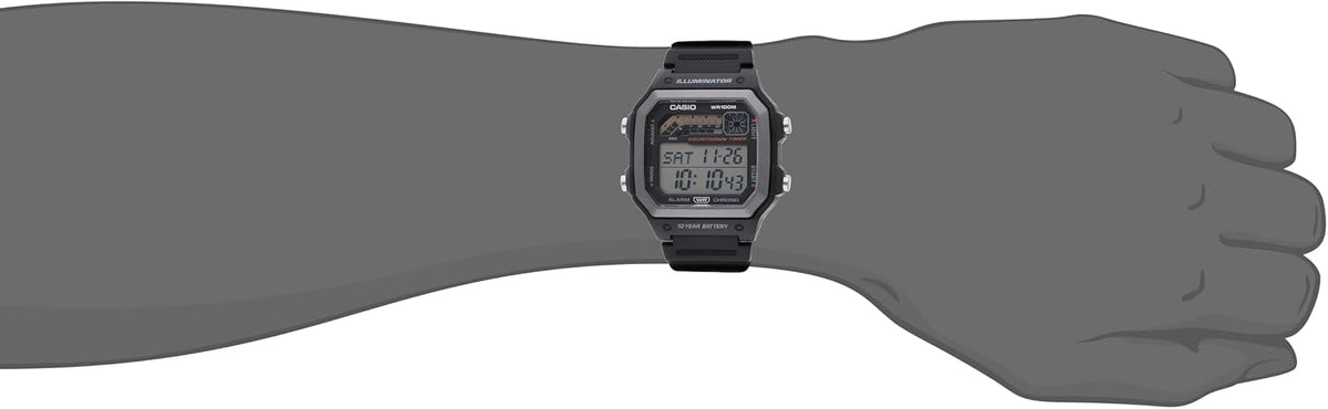 Casio WS1600H Series | Reloj para hombre | Diseño deportivo | Cronógrafo | Temporizador de cuenta regresiva | Luz LED con afterglow | 100M WR | Alarma diaria | Calendario automático | Hora mundial | Batería de 10 años