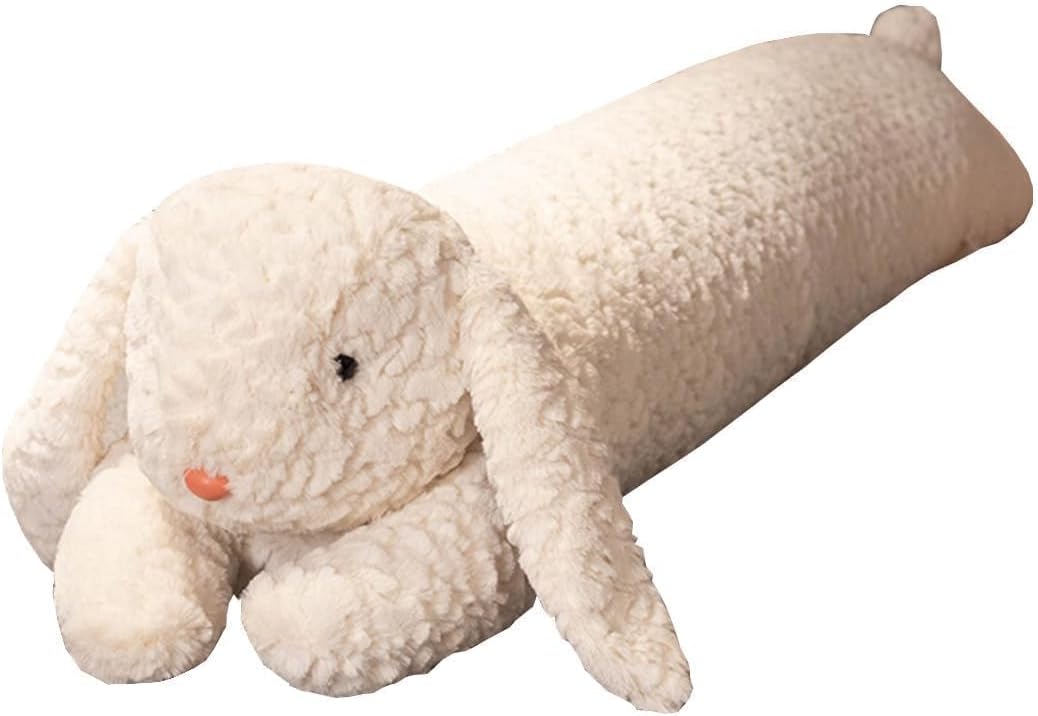 Almohada de felpa de conejo, animal de peluche de conejo, almohada de cuerpo largo de felpa de conejo, regalo para niños y adultos (blanco, 47 pulgadas)