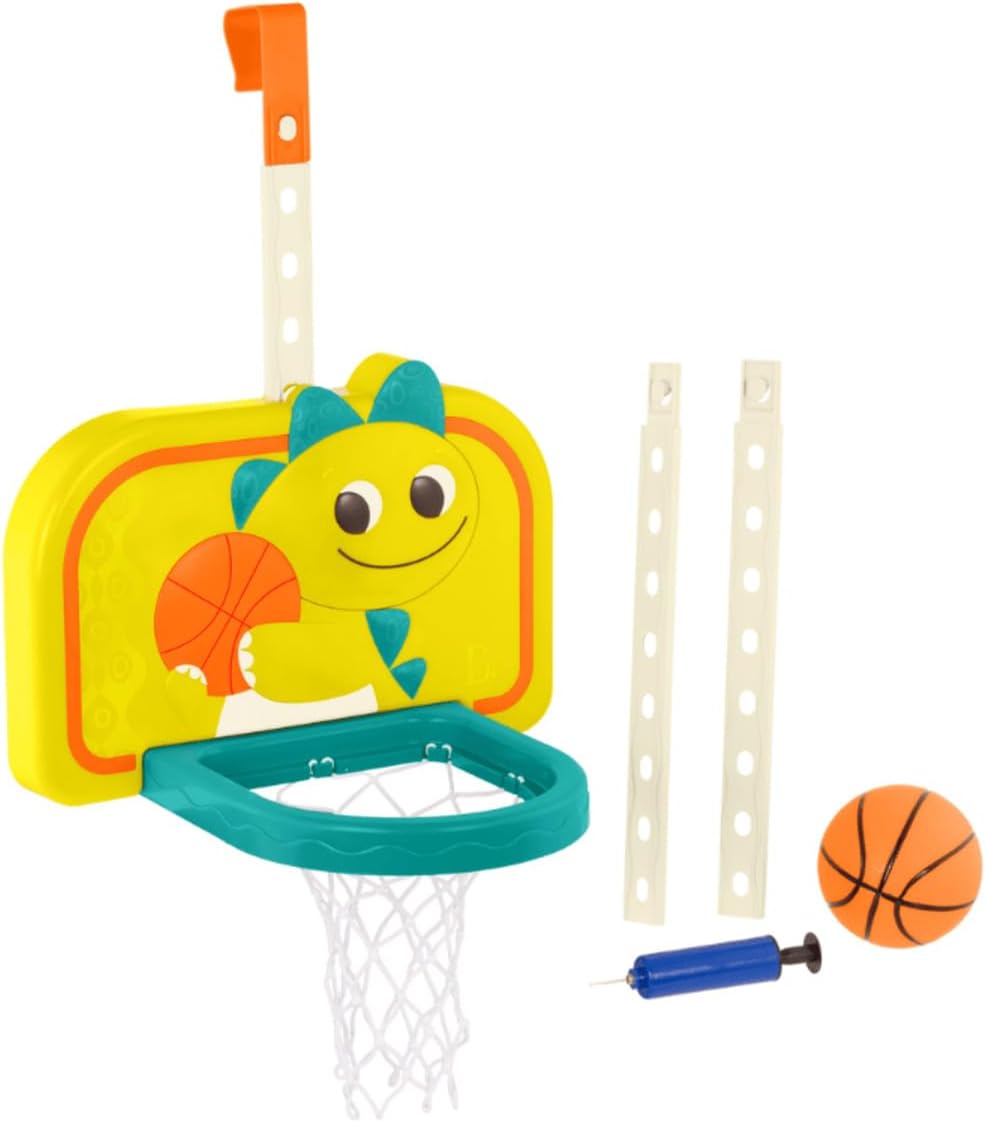B. toys Red de baloncesto colgante, aro de dinosaurio ajustable