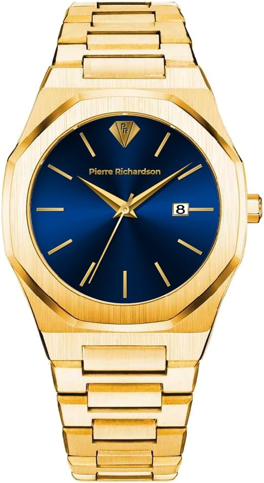 PIERRE RICHARDSON PR5428 Reloj de lujo para hombre – Movimiento de cuarzo japonés, acero inoxidable, 41mm, 5ATM resistente al agua, cristal de zafiro resistente a los arañazos – Reloj de vestir
