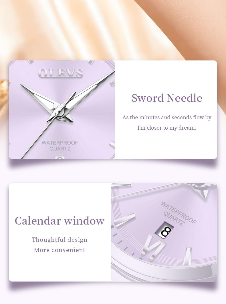 OLEVS Reloj para Mujer Plateado de Acero Inoxidable Elegante Analógico Lúmenes Visibles