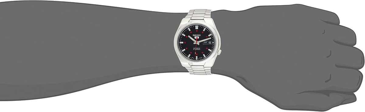 Seiko Reloj casual automático japonés de acero inoxidable de 5' para hombre, color: esfera negra (Modelo: SNK617), Tono-plateado, Reloj automático