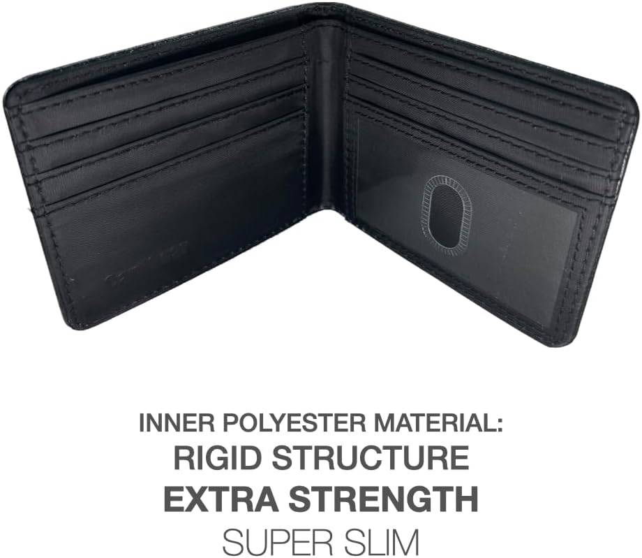 Cartera plegable de tamaño completo con bloqueo RFID con 8 ranuras, 1 bolsillo para llaves, divisor de efectivo y ventana de identificación grande, viene con caja de regalo ecológica, Negro