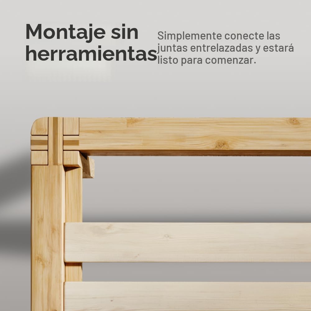 Nectar Base de cama y cabecera de plataforma de bambú, natural, individual, patas de soporte central flotantes, altura de 12 pulgadas, fácil de instalar sin herramientas, contemporáneo, listones de
