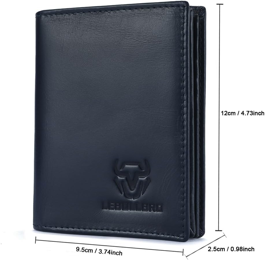 LEBULLBRO Cartera Bifold de Cuero Genuino con Bloqueo RFID Cartera...