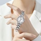 OLEVS Reloj para Mujer Plateado de Acero Inoxidable Elegante Analógico Lúmenes Visibles