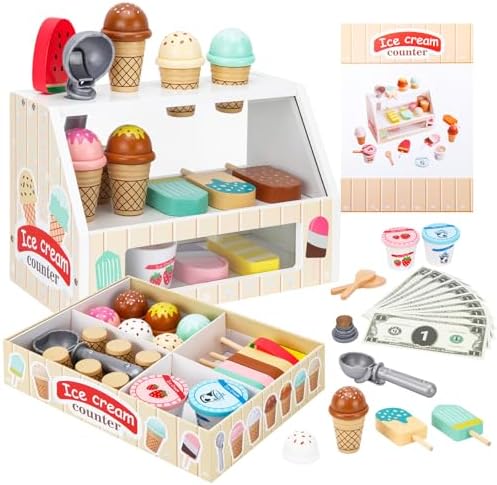 Juego de juguetes de madera para contador de helados, juego de comida para