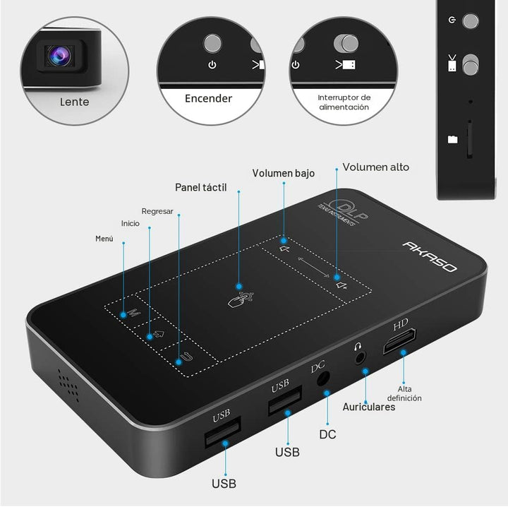 AKASO WT50 Mini Proyector con WiFi y Bluetooth, Proyector de Pelícu...