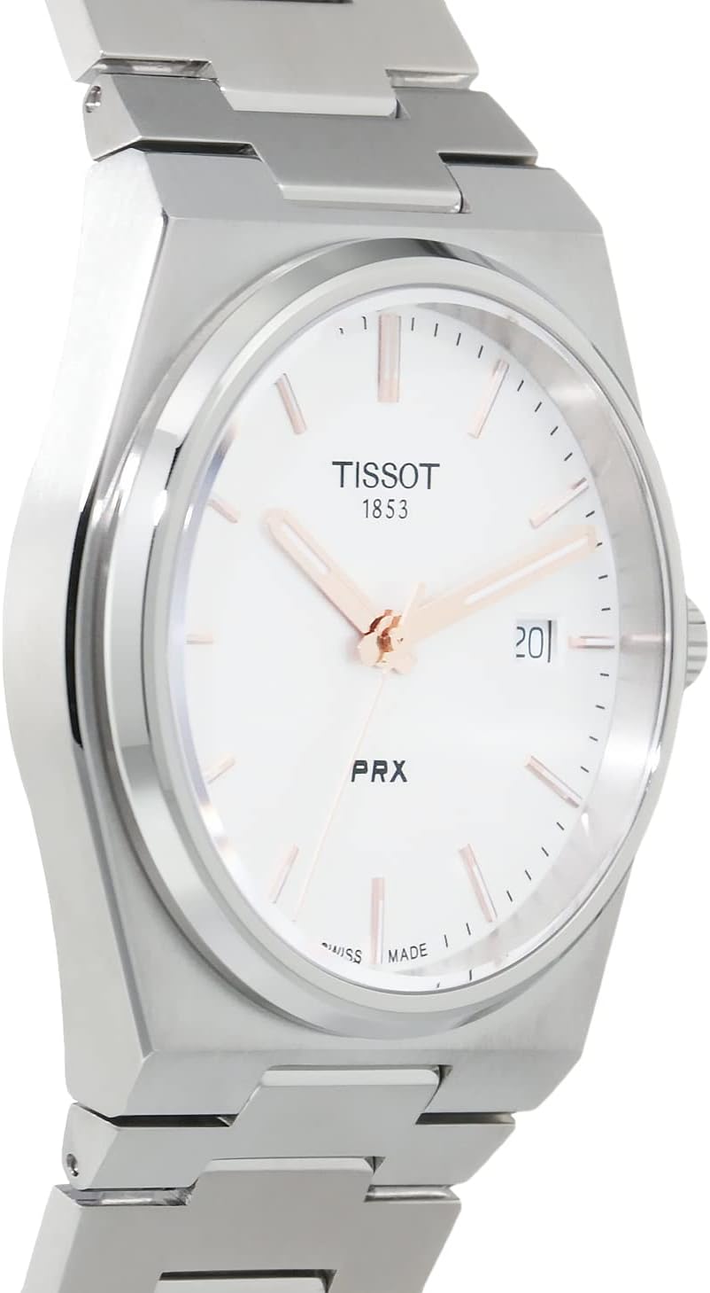 Reloj de vestir Tissot para hombre PRX con carcasa de acero inoxidable 316L, color gris T1374101103100