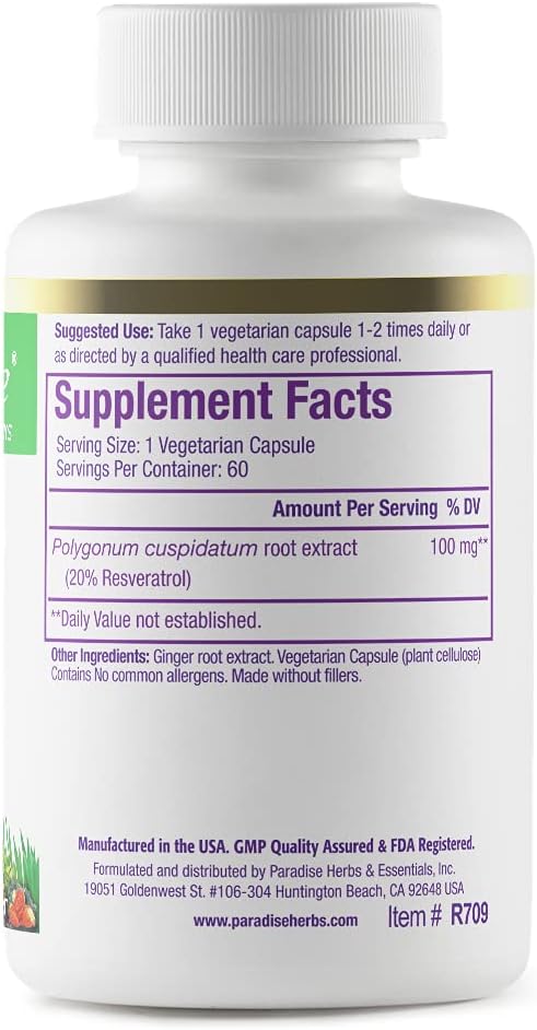Paradise Herbs Resveratrol, antioxidante, vegano, sin OMG, sin glut...