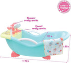 JC Toys - Cuna mecedora y accesorios para muñeca, perfectos para pequeños, Juego de baño azul/rosa
