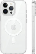 TORRAS Funda magnética a prueba de golpes para iPhone 15 Pro, probada contra caídas de grado militar, compatible con MagSafe, parte trasera de policarbonato duro transparente con funda protectora delgada de silicona antihuellas, transparente