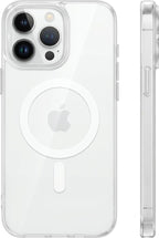 TORRAS Funda magnética a prueba de golpes para iPhone 15 Pro, probada contra caídas de grado militar, compatible con MagSafe, parte trasera de policarbonato duro transparente con funda protectora delgada de silicona antihuellas, transparente
