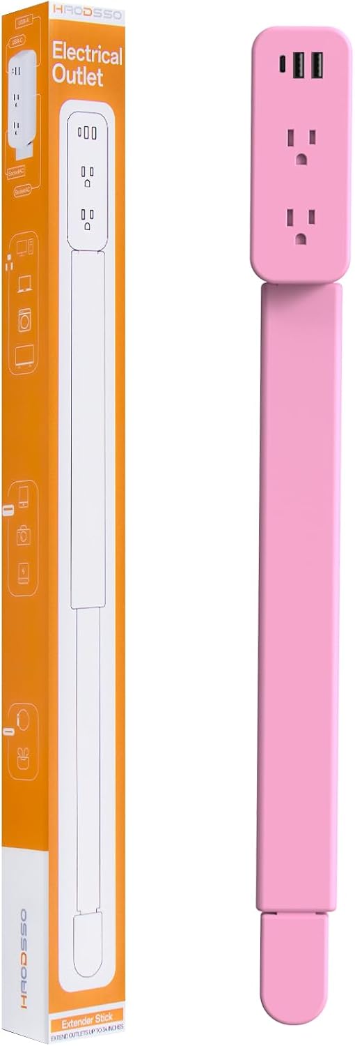 Extensor de toma de corriente eléctrica: cuenta con USB-A, USB-C y 2 salidas de CA, se extiende de 22 a 34 pulgadas, gira tomas de acceso de 180° de difícil acceso, enchufe de pared, mesitas de noche, sofás, escritorios y más