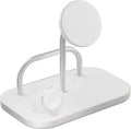 Zens Cargador inalámbrico 4 en 1, compatible con MagSafe y Qi2, carga inalámbrica ultrarrápida de 15 W para Apple iPhone 16/15/14/13/12, Apple Watch, AirPods, incluye adaptador de corriente (blanco)
