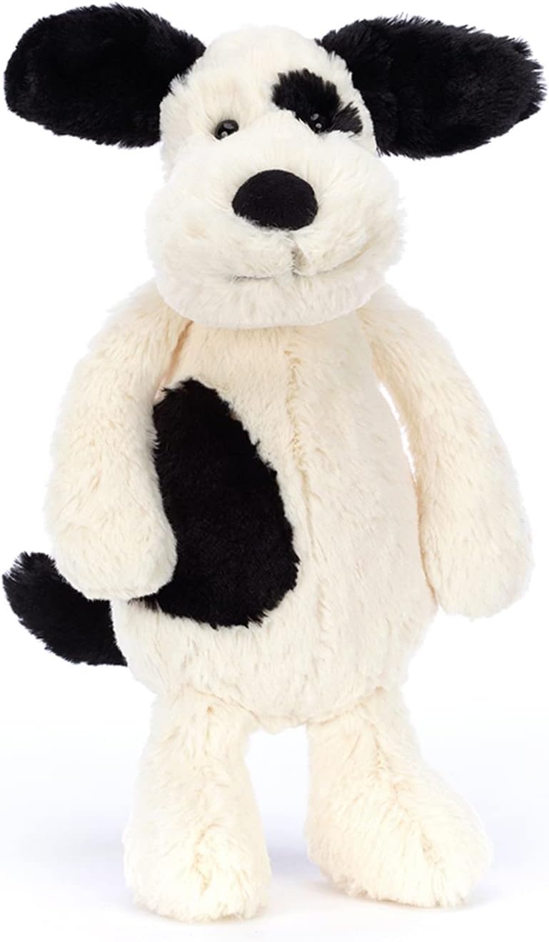 Muñeco de peluche cachorro negro y crema Jellycat Bashful, Negro y...